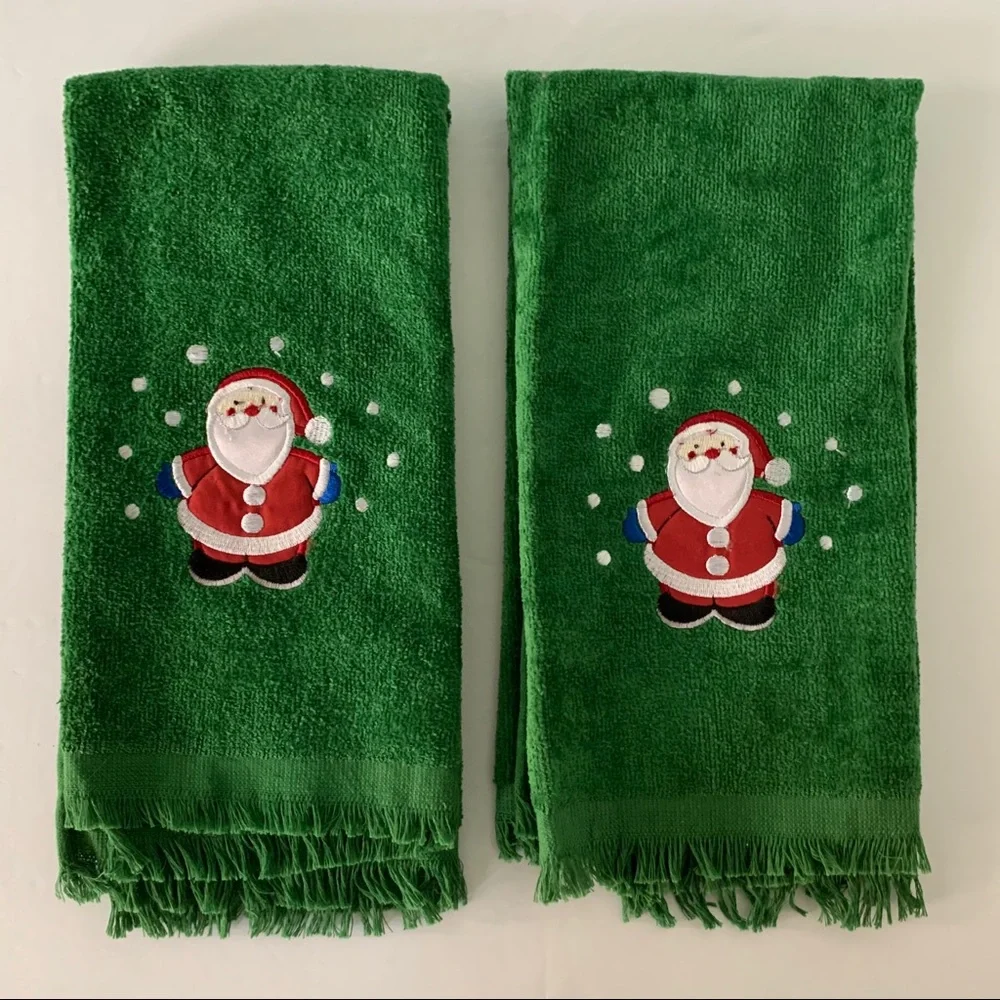Set of 2 Santa Clause Decorative Home Festive Holiday Christmas Hand Towels